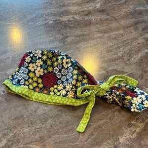 Floral ponytail scrub hat